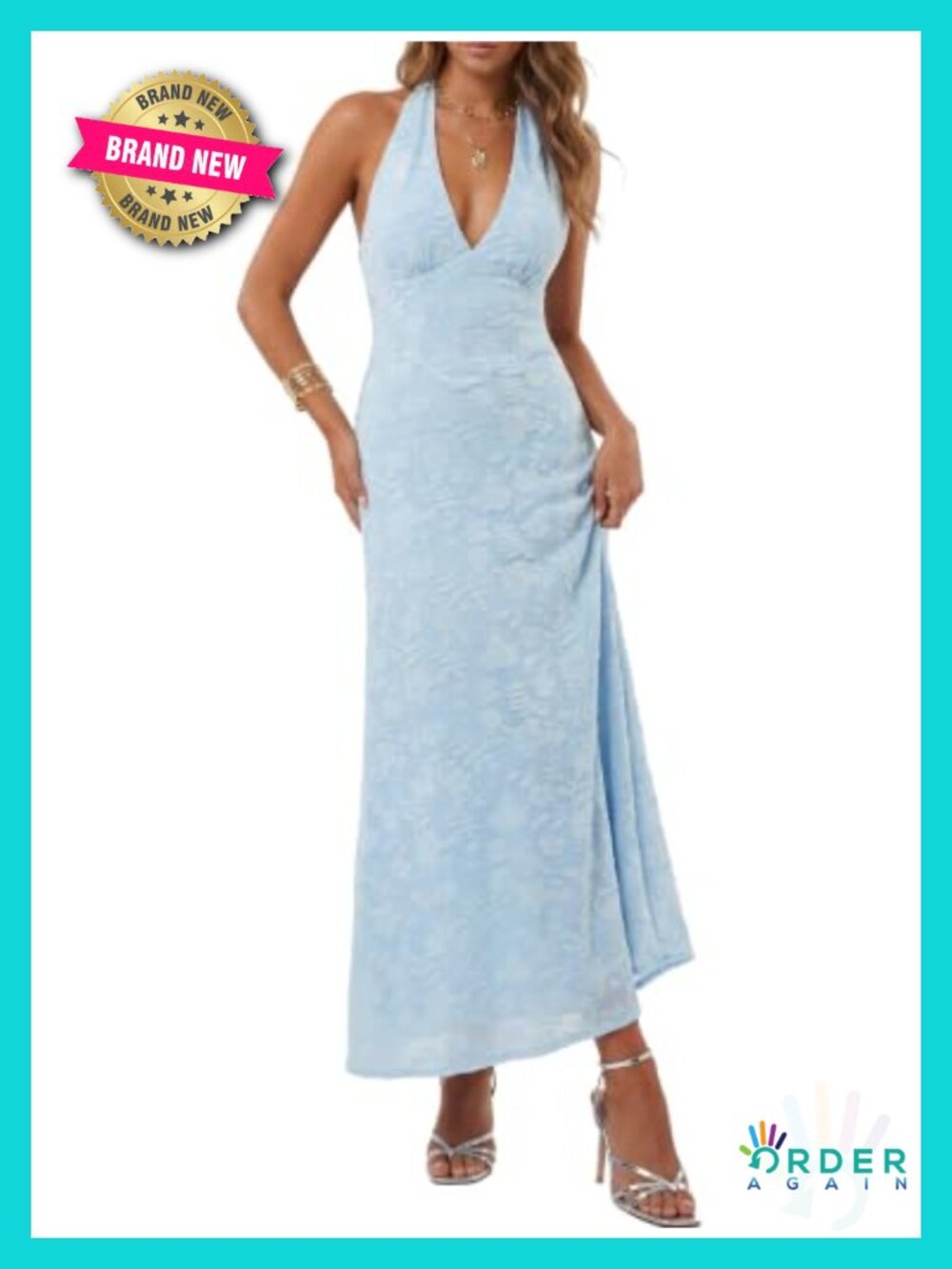 Floral Knit Jacquard Halter Maxi Dress Backless A-Line Formal